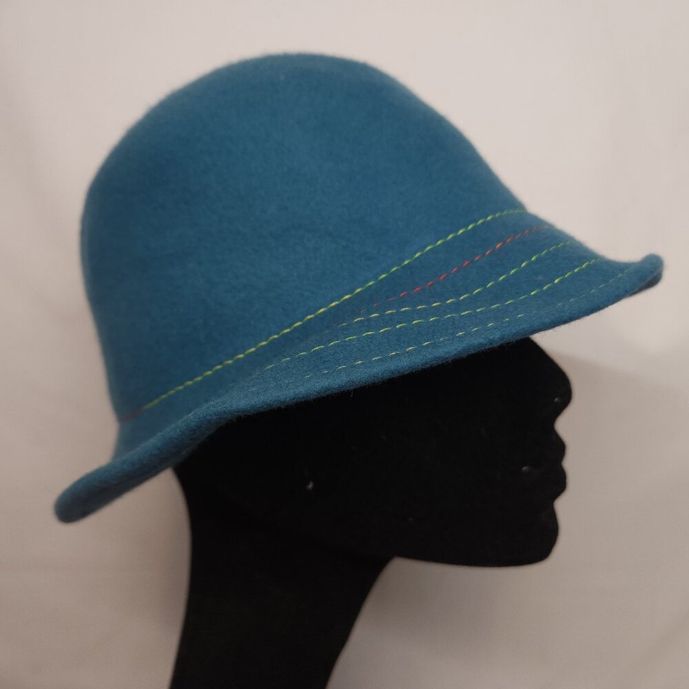 Raffaello Bettini Womens Teal 100% Wool Wide Brim Hat Medium / Large